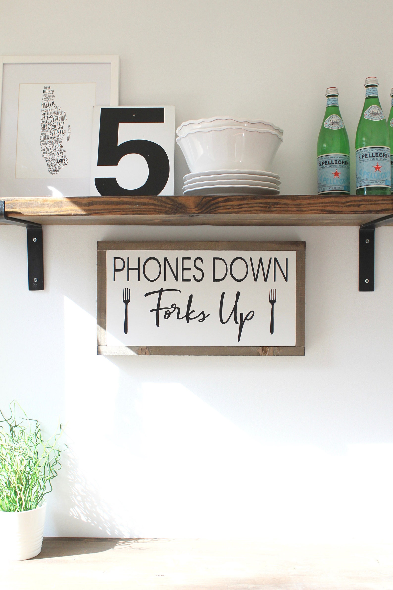 Phones Down Forks up Framed Wood Sign Kitchen Sign Phone Etsy