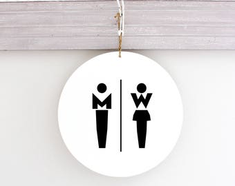 Round Modern Wood Restroom Sign, Restroom Signage, Business Sign, Custom Sign, Spa Sign, Office Sign, Restroom Door Sign