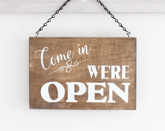 Open Business Sign, Open Closed Sign, We're Open Sign, Hanging Store Sign, Office Sign, Stained Wood Business Sign