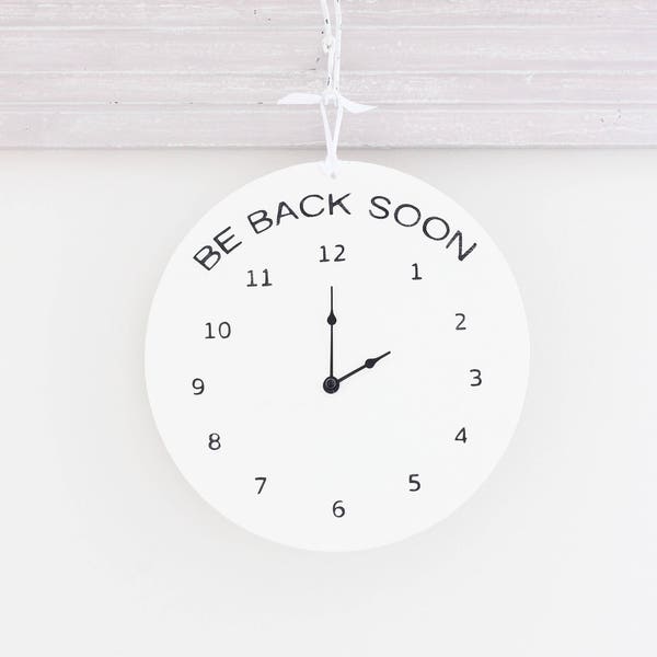 Modern Be Back Soon Clock Sign, Will Return Soon Sign, Round Store Hour Sign,  Store Sign, Boutique Sign, Business Sign, Wood Sign