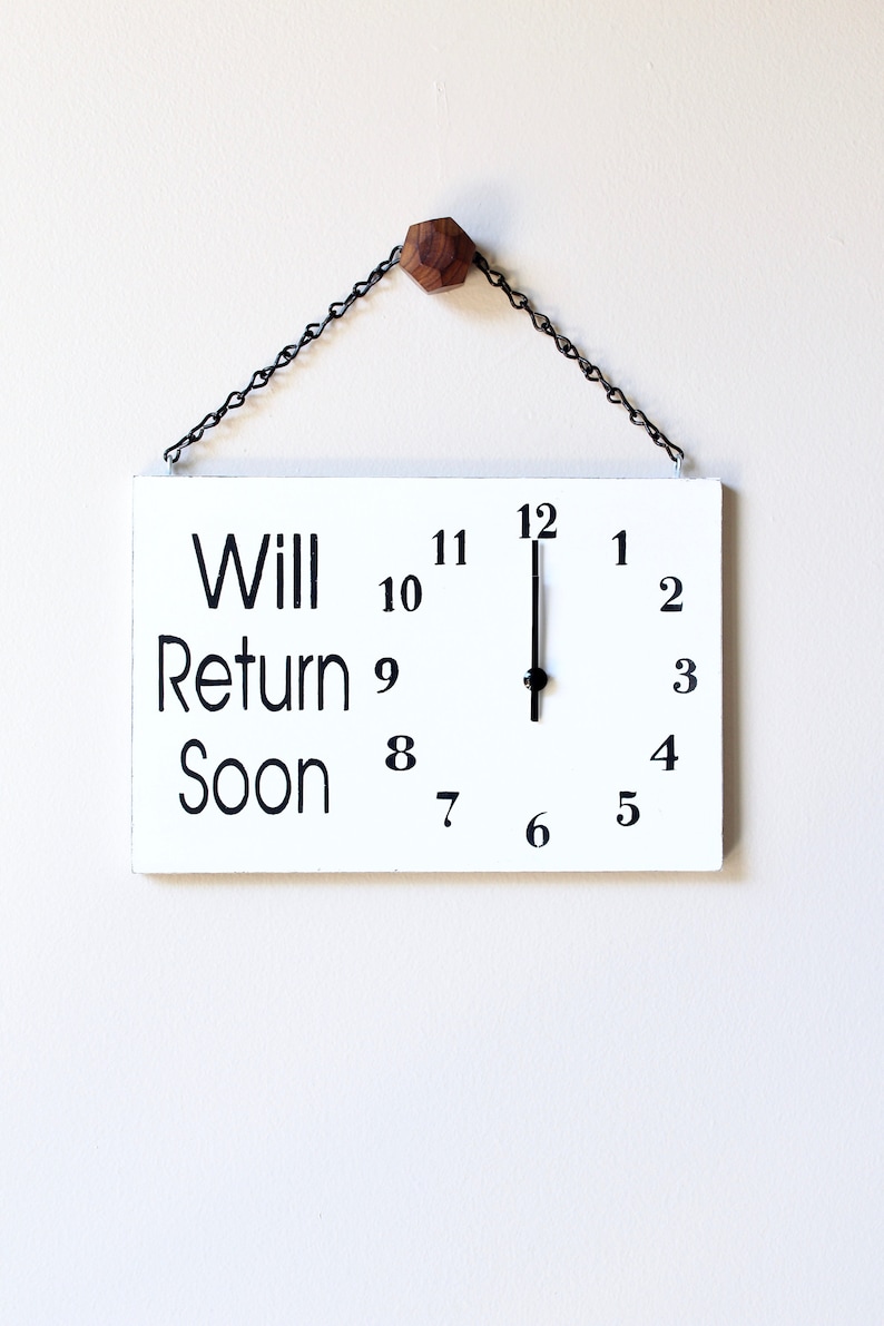 Business Sign, Modern Will Return Clock Sign, Spa Sign, Custom Sign, Store Sign, Salon Signs, Hanging Business Sign image 1