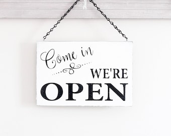 Hand Painted Open Closed Business Sign: Reversible Wood Sign