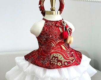 Baby Girl Red Brocade Ao Dai Dress: Lunar New Year Outfit