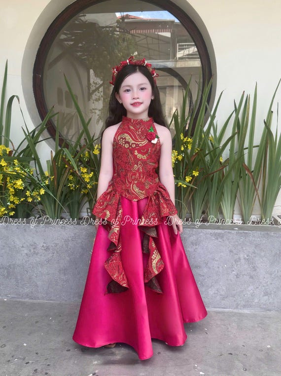 open lace back dress Red Sequined Velvet Mothers Maxi Cheongsam Qipao Dress main image 0