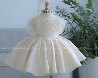 Ivory Pearl Flower Girl Dress: Beaded Bodice, Matching Headband