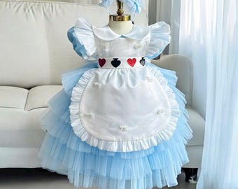 Alice in Wonderland Costume Dress: Blue Princess Gown with Apron & Headband