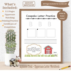 Alphabet Trail - Uppercase Letter Tracing Workbook - Western-Themed Preschool Printable