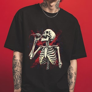 Skeleton Singer Graphic Tee, Comfort Colors Heavy Metal-tröja