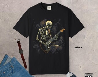 アメリカンスカルギターTシャツ、愛国的なロックバンドTシャツ 