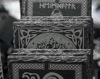 Norse Inspired Slate Coasters (Pack of 6) - Viking Symbols & Norse Gods