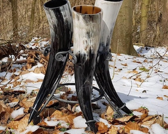 Handcrafted Viking Drinking Horn with Leather Belt Strap