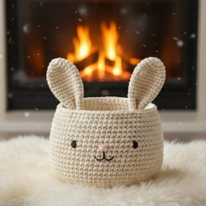 Crochet Bunny Storage Basket Pattern, Amigurumi Toy Bin, Nursery Organizer (PDF Download)