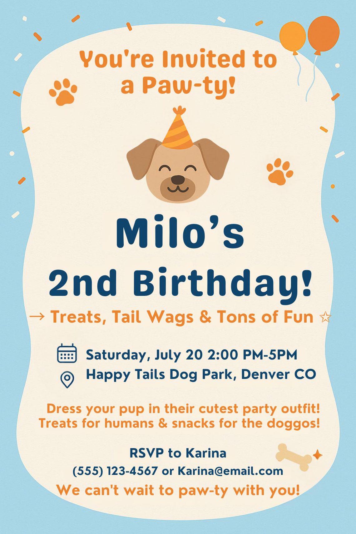 Editable Dog Birthday Party Invitation - Pet Birthday Canva Template ...