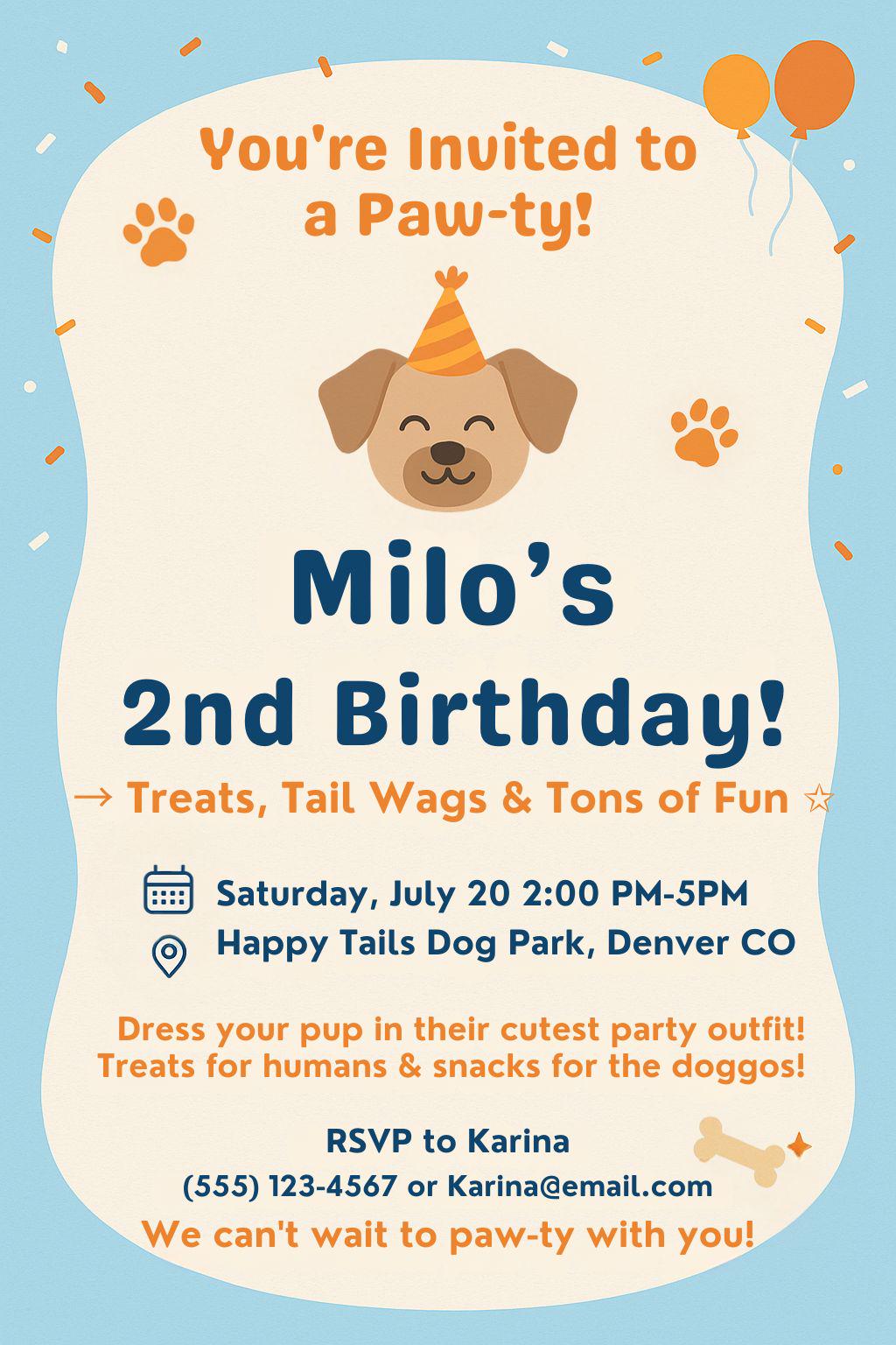 Editable Dog Birthday Party Invitation - Pet Birthday Canva Template ...
