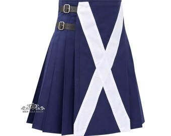 Men's Scotland Flag Utility Kilt White Cross Cotton Utility Kilt Available Sizes 28"-62"