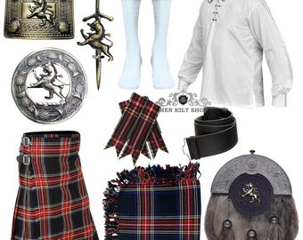 Men's Scottish 11 Pieces Lion Wedding kilt outfit Highland Wedding Kilt set Available in 50+ Tartan Colors