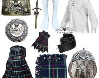 Men's Scottish 11 Pieces Thistle Wedding kilt outfit Highland Wedding Kilt set Available in 50+ Tartan Colors
