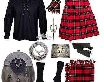 Scottish 11 Pieces Men's Wedding Stag Head kilt outfit Highland Wedding Kilt set Available in 50+ Tartan Colors