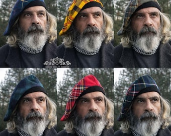 Boina de tartán escocés para hombre: estilo tradicional de las Tierras Altas. Disponible en más de 50 tartanes.