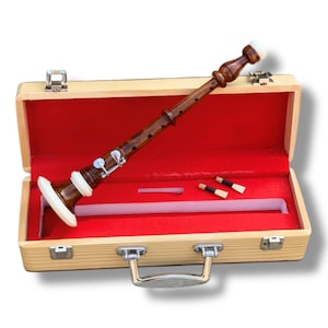 Bombard Chanter Natural Finishing Brown Tuneable Musical Instrument Flute Wooden Piper Chanter With 2 Reeds And Hard Case