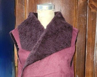 Burgundy Faux Fur Vest w/ Dark Burgundy Faux Fur