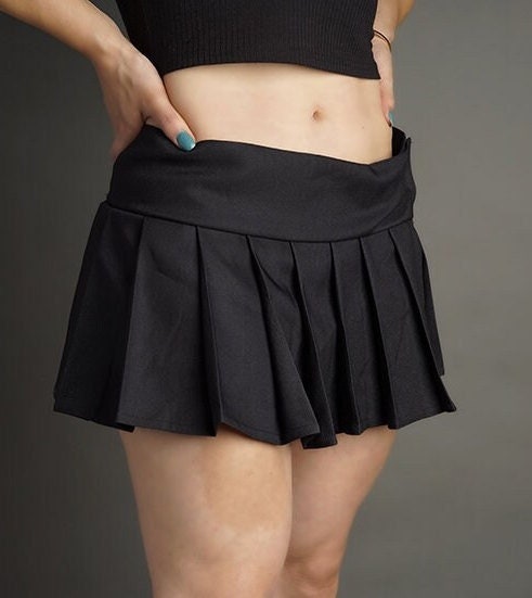 MICRO MINI Skirt Plaid Pleated solidblack - Etsy
