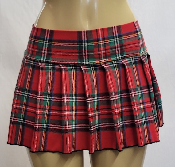 MICRO MINI Spandex Skirt Plaid Pleated (redspandex) - Etsy
