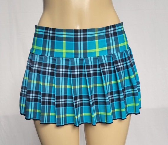 Green plaid pleated mini skirt sale