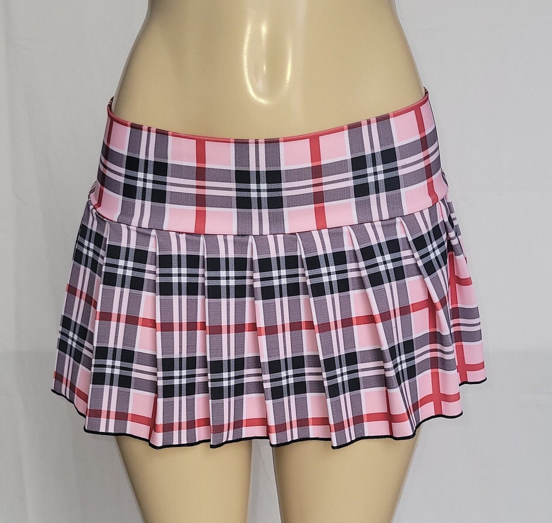MICRO MINI Spandex Skirt Plaid Pleated (strawberry) - Etsy