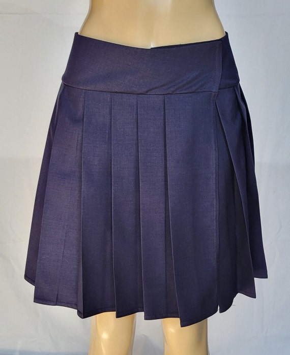 LONG SKIRT Pleated Plaid navy Etsy