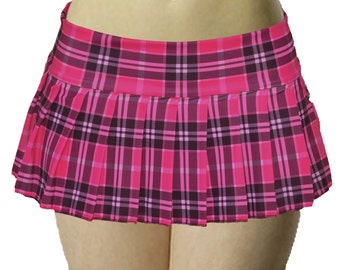 MICRO MINI Spandex Skirt Plaid Pleated (SpandexHotPink)