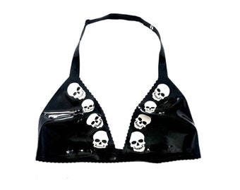 Goth Latex Skull Halter Bikini Top