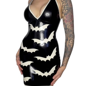 HALLOWEEN! Latex Bat Applique Halterneck Dress