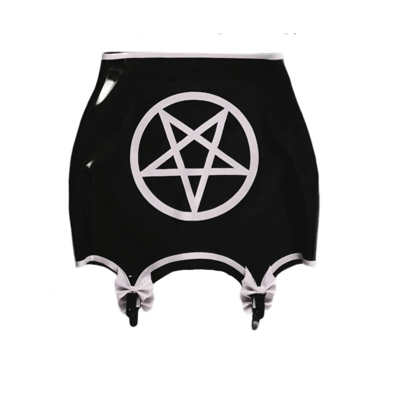 Goth Latex Pentacle Pentagram and Bat Bows Suspender Skirt or Girdle Etsy