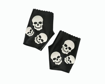 Goth Latex Skull Fingerless Gloves/Gauntlets