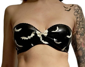 Goth Latex Halloween Bats Bandeau Bra Top