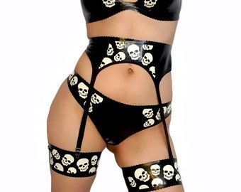 Goth Latex Skull Suspender Belt