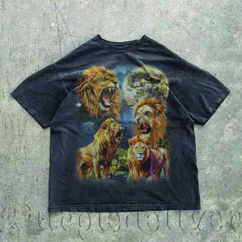 Four Lions Vintage Graphic T-shirts, Retro Lion Moon Tshirt, Lion Lovers Gift
