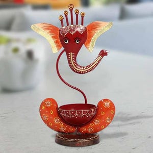 Handmade Ganesha Tealight Holder: Indian Metal Candle Stand, Diwali Decor