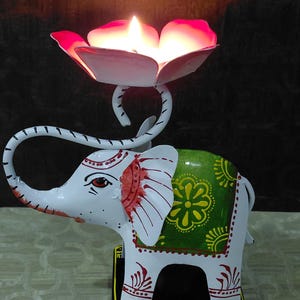 Hand-Painted Elephant Tealight Holder: Indian Diwali Home Decor