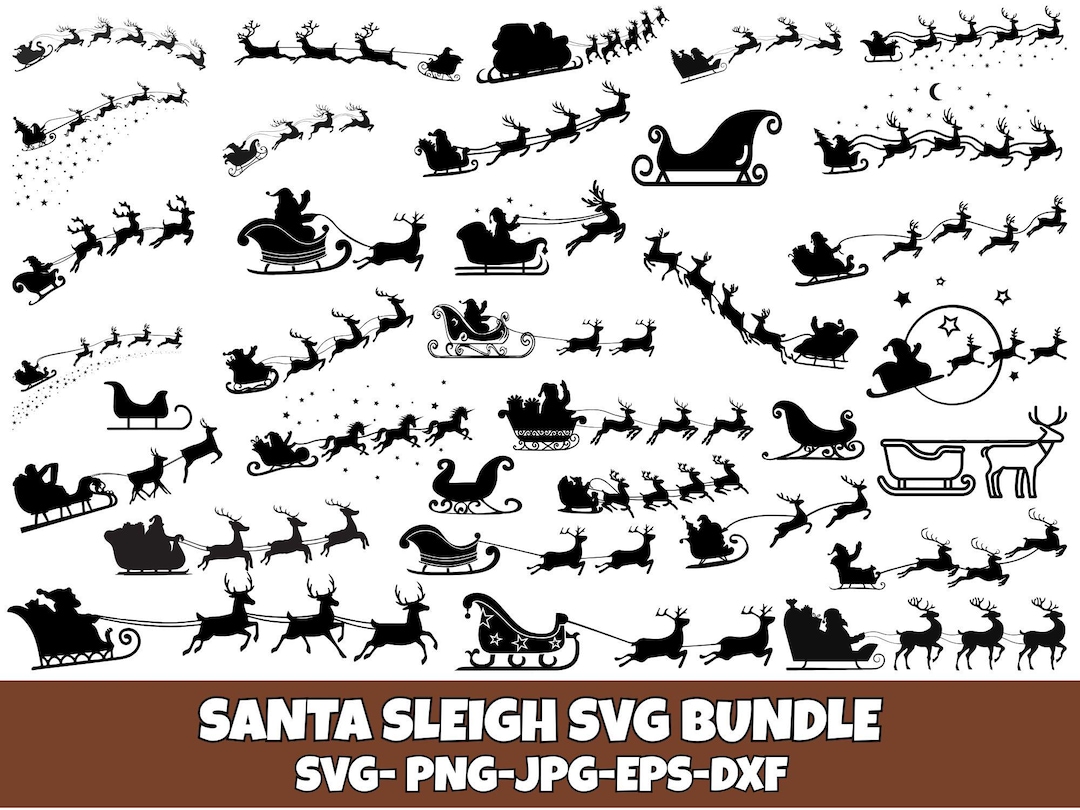 Santa Sleigh and Reindeer SVG Bundle: Christmas Night Scene (digital ...