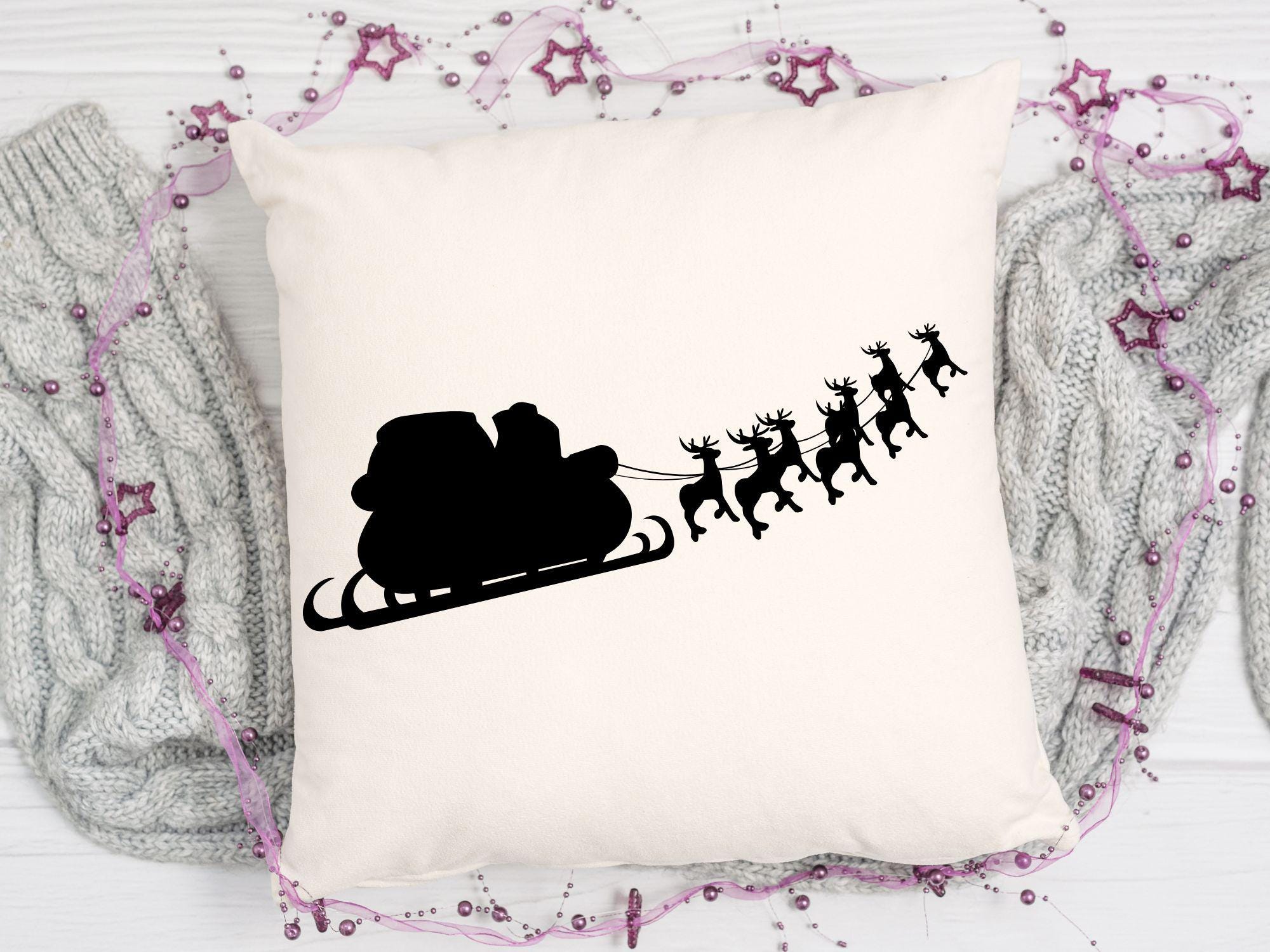 Santa Sleigh and Reindeer SVG Bundle: Christmas Night Scene (digital ...