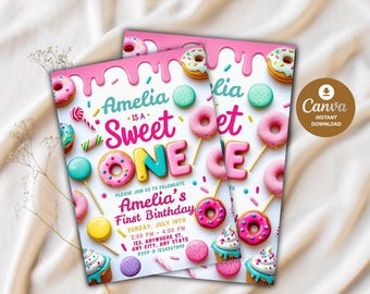 Sweet One Birthday Invitation: Pastel Dessert Theme (5x7 PDF Download)