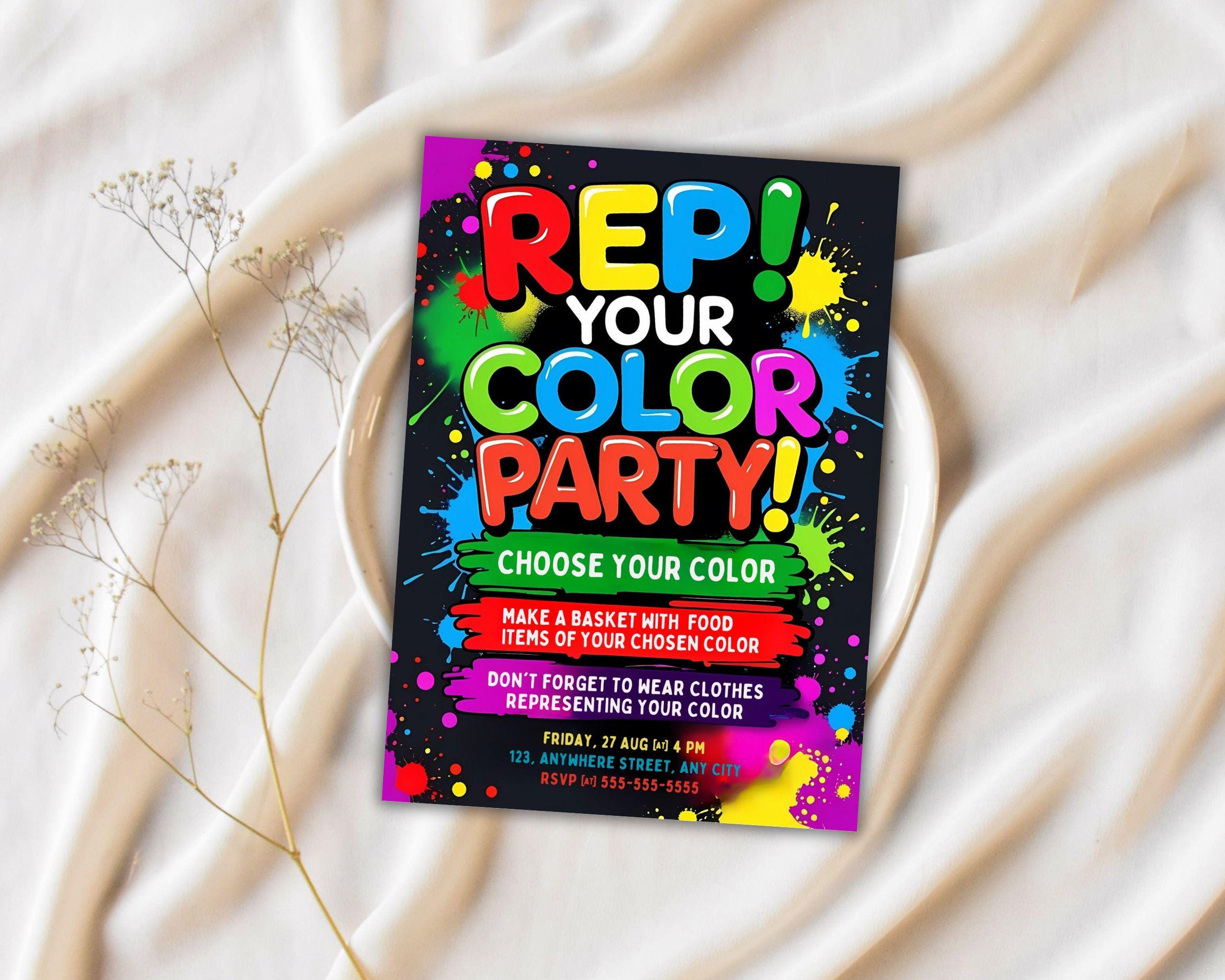 Editable Color Theme Birthday Invitation: DIY Party Invite (5x7 Inches ...