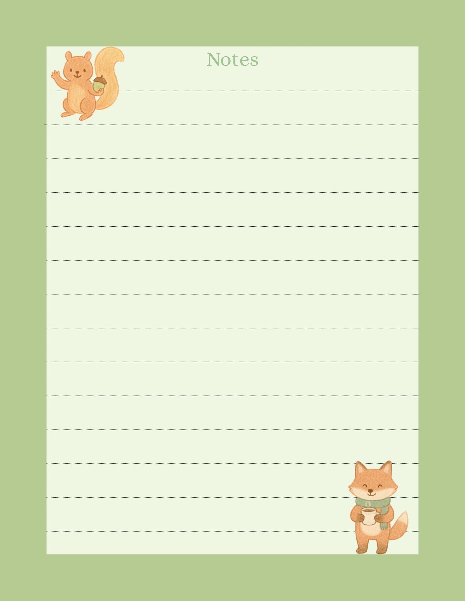 Aimal Notes Woodland Animal Notes Page, Cottagecore Stationery (A4 & US Letter PDF ...