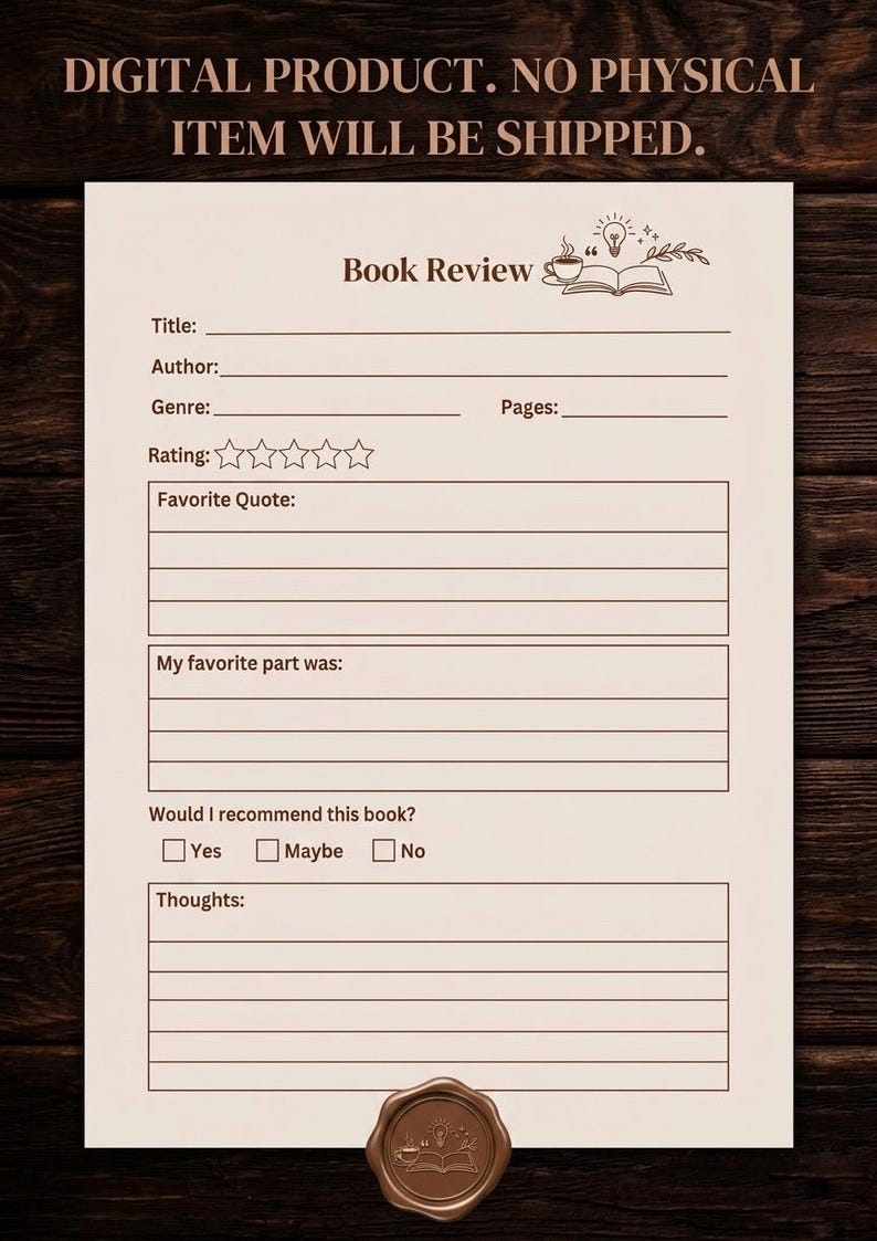 Reading Journal Printable | Book Review Template PDF, A4 & US Letter ...