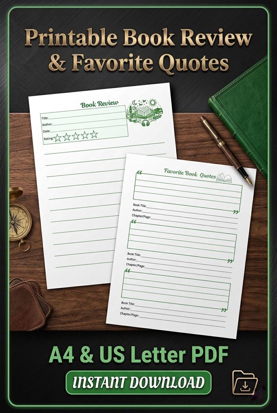Reading Journal Printable, Book Review, Favorite Quotes Tracker ...