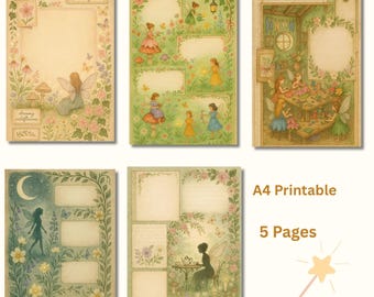Fairy Writing Paper, Junk Journal Pages, Vintage Printable Stationery, A4 Cottagecore Paper, Digital Collage Kit, Instant Download