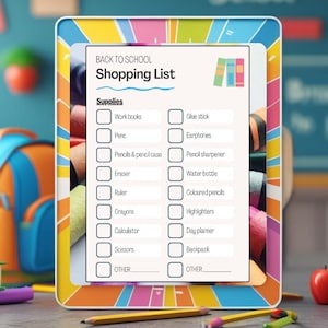 Back to school checklist, school shopping list, printable supply list, school check list, digital download, editable school list