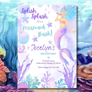 Mermaid 2nd Birthday Invitation: Editable Under the Sea Canva Template (Digital Download